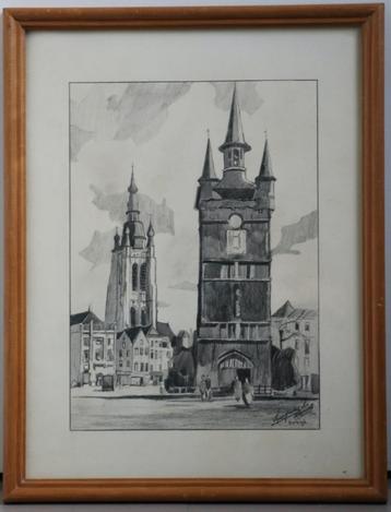 Leo Lauryssens "Kortrijk" - Potloodtekening - 1958 beschikbaar voor biedingen
