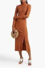 Ongedr lange caramelkleurige jurk Nicholson met veel knopen, Neuf, Taille 38/40 (M), Autres couleurs, Nicholas