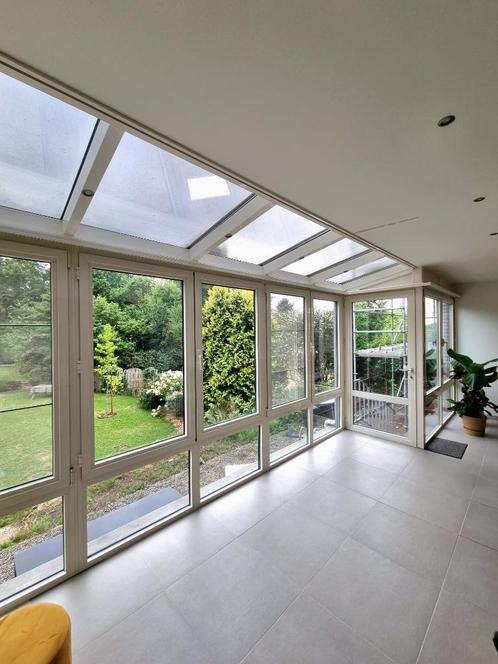 Grote hoekveranda met screens en dakraam, Doe-het-zelf en Bouw, Glas en Ramen, Gebruikt, Gevelraam of Ruit, 160 cm of meer, 160 cm of meer