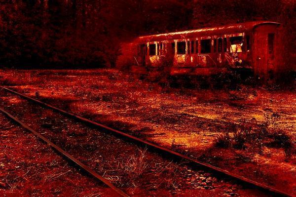 Affiche photo wagon de train authentique de Fabienne Cresens, Verzamelen, Posters, Gebruikt, Deurposter of groter, Rechthoekig Liggend