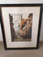 Litho Jef Coudron steegje in Brussel, Ophalen of Verzenden