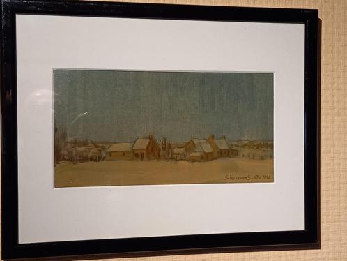 Octaaf Schoemans, Sneeuwlandschap (1992), 34x44cm, Antiquités & Art, Art | Peinture | Classique, Enlèvement ou Envoi