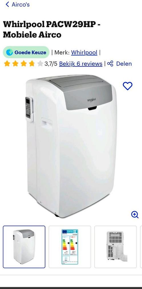 Whirlpool mobiele airco, Elektronische apparatuur, Airco's, Zo goed als nieuw, Mobiele airco, Minder dan 60 m³, Afstandsbediening