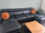 Zwarte leren zetel, Huis en Inrichting, Ophalen, Gebruikt, Leer, Trendy