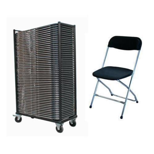 Aanbieding 50 klapstoelen Chroom - Zwart + kar, Hobby en Vrije tijd, Feestartikelen, Nieuw, Ophalen of Verzenden