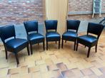 5 Prachtige lederen salonstoelen en stevige, Huis en Inrichting, Stoelen, Vijf, Zes of meer stoelen, Gebruikt, Leer, Zwart