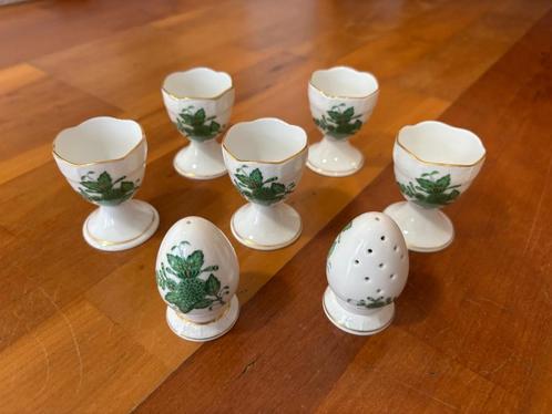 Herend Apponyi Vert - Set de 5 coquetiers, salière et poivri, Antiek en Kunst, Antiek | Porselein, Ophalen