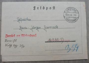 WO2 Wehrmacht veldpost retour gefreiterer VERMIST 1944 beschikbaar voor biedingen