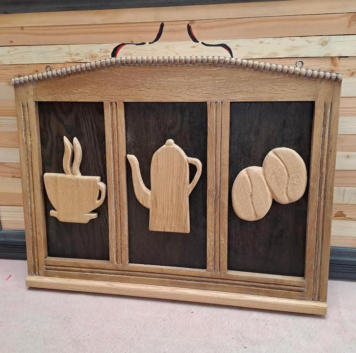 Café triptyque avec cadre en chêne, Maison & Meubles, Accessoires pour la Maison | Décorations murale, Neuf, Enlèvement ou Envoi