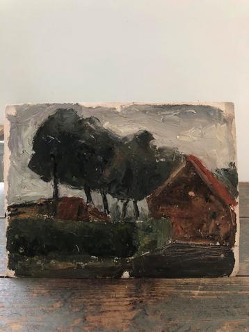 ANTIEK VINTAGE SCHILDERIJ OLIE DOEK LANDSCHAP beschikbaar voor biedingen