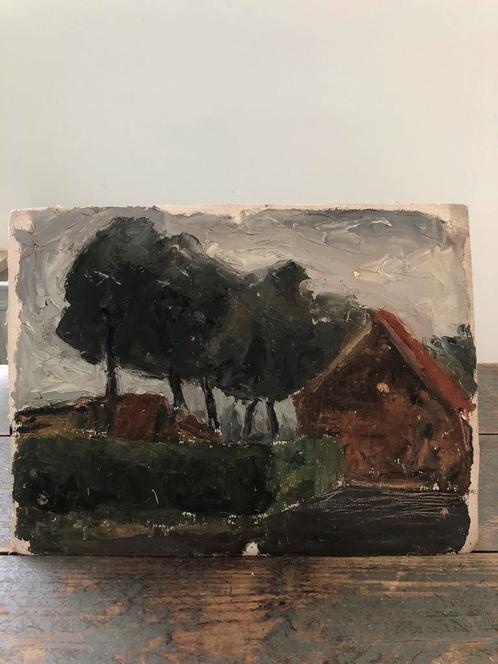 ANTIEK VINTAGE SCHILDERIJ OLIE DOEK LANDSCHAP, Antiek en Kunst, Kunst | Schilderijen | Klassiek, Ophalen of Verzenden