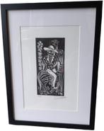 Willy Lecomte houtsnede "zelfportret te paard", Antiek en Kunst, Ophalen of Verzenden