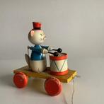 antiek sleets houten trekspeelgoedje kat met trommel, Antiek en Kunst, Ophalen of Verzenden