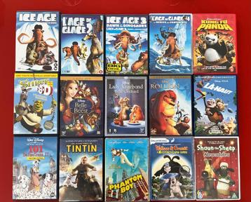 15 DVD's - Disney, Ice Age, Shaun The Sheep, Shrek, Tintin beschikbaar voor biedingen
