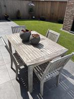 Tuinset in hardhout. 1 tafel en 4 stoelen in perfecte staat., Ophalen, Gebruikt, Hardhout, Tuinset