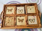 Vintage dienblad en onderzetters — vlinderdecor, Ophalen of Verzenden