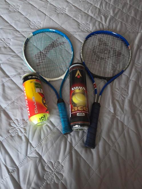 2 tenisraketen tenisballen te koop, Sport en Fitness, Tennis, Gebruikt, Dunlop, Ophalen