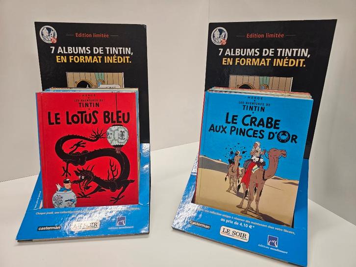 7 albums Tintin casterman Le Soir avec présentoir 150 €, Collections, Personnages de BD, Comme neuf, Tintin, Enlèvement