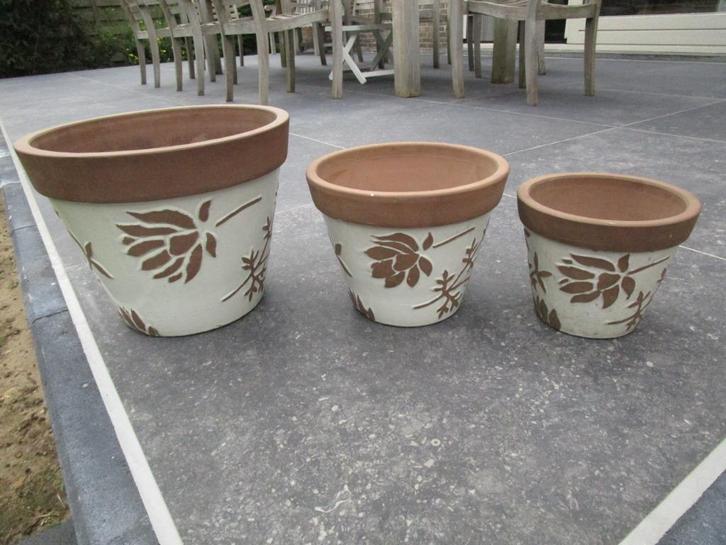 3 bloempotten, Jardin & Terrasse, Pots de fleurs, Neuf, Poterie, Intérieur, Balcon, Jardin, Rond, Enlèvement
