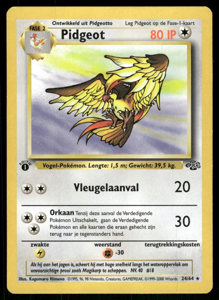 Pidgeot 24/64 - Jungle (1st edition) (NL) (EX), Hobby en Vrije tijd, Verzamelkaartspellen | Pokémon, Gebruikt, Verzenden
