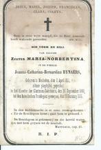 Zuster Maria-Norbertina 1810-1865, Verzamelen, Bidprentjes en Rouwkaarten, Ophalen of Verzenden, Rouwkaart