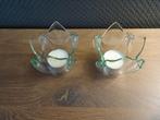 2 groen getinte glazen theelichthoudertjes, Moins de 25 cm, Comme neuf, Autres matériaux, Chandelier