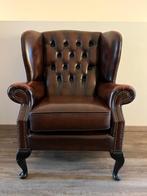 Klassieke lederen oorfauteuil in Engelse/Chesterfield-stijl., Ophalen, Gebruikt, 75 tot 100 cm, Lederen oorfauteuil in Engelse/Chesterfield-stijl.