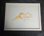 Originele Aquarel – Liggend Naakt (1982, Gesigneerd), Ophalen of Verzenden