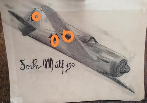 Schitterende tekening uit de Tweede Wereldoorlog van Focke-W, Antiek en Kunst, Kunst | Tekeningen en Fotografie, Verzenden