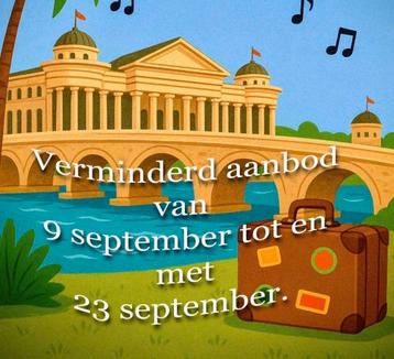 Verminderd aanbod van 9 tot en met 23 september.  beschikbaar voor biedingen
