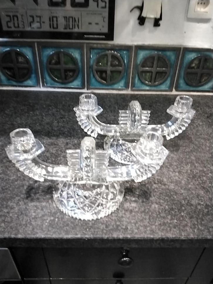 Antieken 2 armen kaarskandelaars Art Deco, Antiek en Kunst, Antiek | Kandelaars, Glas, Ophalen of Verzenden