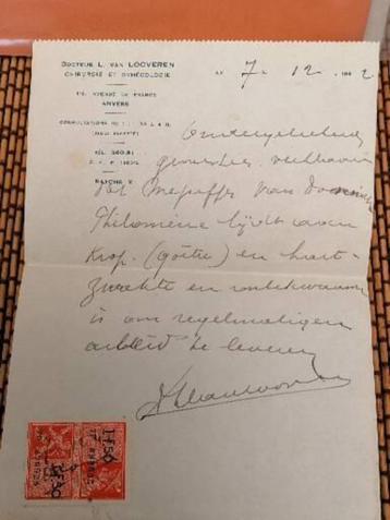Medisch attest 1942 diagnose, arts signatuur takszegels  beschikbaar voor biedingen