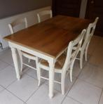 Eiken eettafel en 4 eiken stoelen met rieten zitvlak, Huis en Inrichting, Ophalen