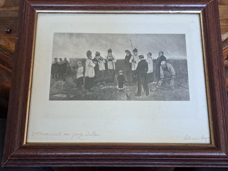 Gravure enterrement au pays wallon de felicien rops, Antiek en Kunst, Kunst | Etsen en Gravures, Ophalen of Verzenden