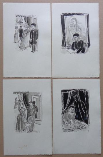 KURT LEWY / LOT 4 STUKS / ZW-W LITHO / 22x14cm beschikbaar voor biedingen