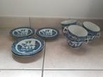 Zes kopjes en bordjes - blauw wit, Ophalen, Gebruikt, Porselein, Kop en/of schotel