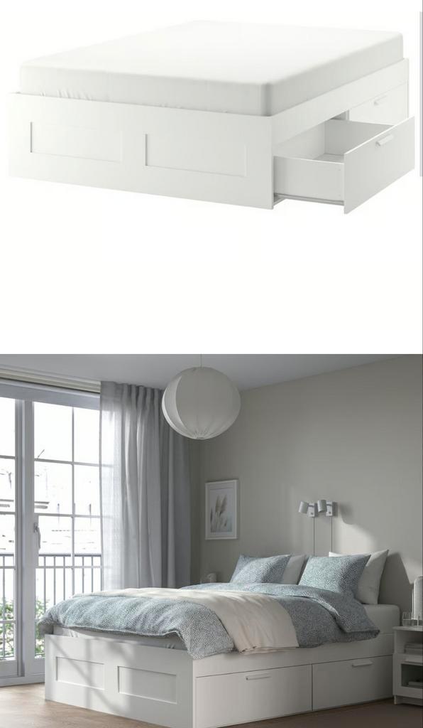 Ikea brimmes bed 1m40 op 2m, Huis en Inrichting, Slaapkamer | Bedden, Zo goed als nieuw, Twijfelaar, 140 cm, 200 cm, Hout, Wit