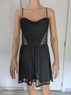 Zwarte slipdress met kant (gevoerd), Zwart, Ophalen of Verzenden, Zo goed als nieuw, Maat 36 (S)
