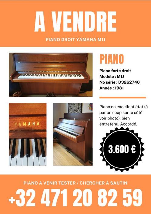 Piano droit Yamaha M1J, Muziek en Instrumenten, Piano's, Zo goed als nieuw, Piano, Bruin, Ophalen