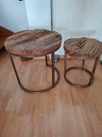 2 houten ronde tafeltjes met metalen onderstel, Minder dan 55 cm, Nieuw, Hout, Ophalen