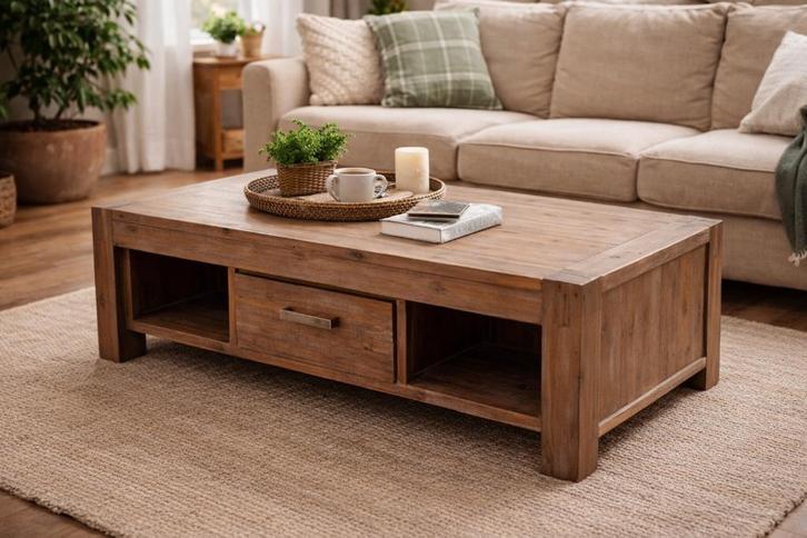Robuust massief houten salontafel / tv meubel, Huis en Inrichting, Tafels | Salontafels, Zo goed als nieuw, Minder dan 50 cm, 50 tot 100 cm