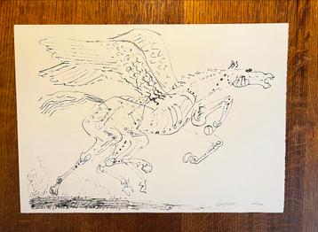 Rar Lithographie Rik Poot Pégase 1980 cheval vintage dessin