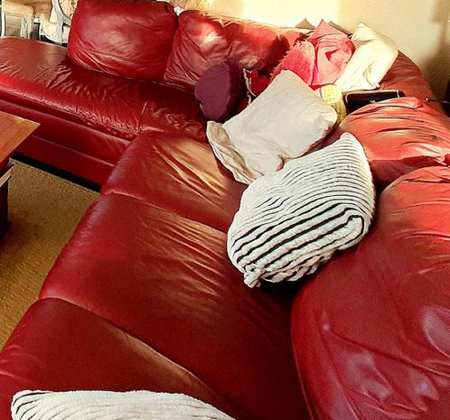 Rode lederen hoekzetel – tweedehands GRATIS, Huis en Inrichting, Zetels | Zetels en Chaises Longues, Gebruikt, Vierpersoons of meer