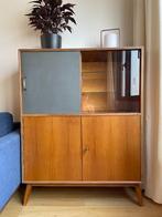 Vintage highboard / vitrinekast - Teak - 100x43x130, Huis en Inrichting, Ophalen, 25 tot 50 cm, Gebruikt, Met deur(en)