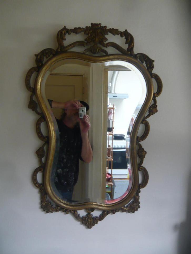 mooie facet geslepen spiegel -rococo -eind 19e begin 20 eeuw, Antiek en Kunst, Antiek | Spiegels, 50 tot 100 cm, Minder dan 100 cm