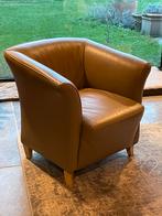 Lederen club zetel - fauteuil - eenzit - kleur beige, Ophalen, Zo goed als nieuw, 50 tot 75 cm, Leer