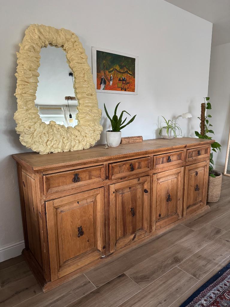 Groot Massief Grenen Dressoir - 211 cm - Landelijke Stijl, Avec tiroir(s), 200 cm ou plus, Enlèvement, Utilisé