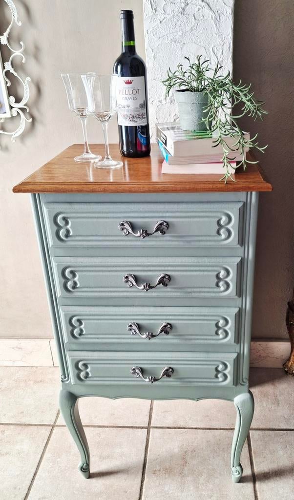 Elegant vintage ladekastje, halkast, hoog nachtlastje, Huis en Inrichting, Kasten | Ladekasten, Ophalen of Verzenden