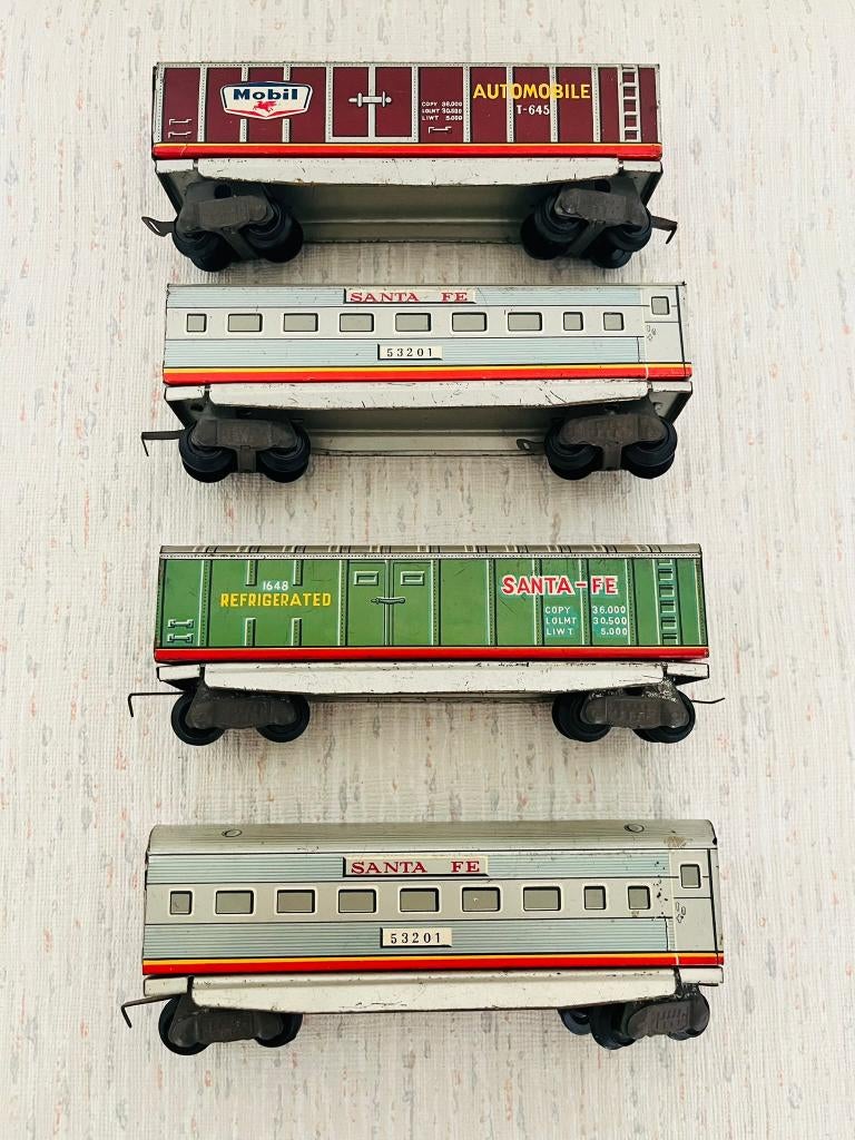 Vintage blikken treinwagons Made in Japan Santa Fe / Mobil, Ophalen of Verzenden