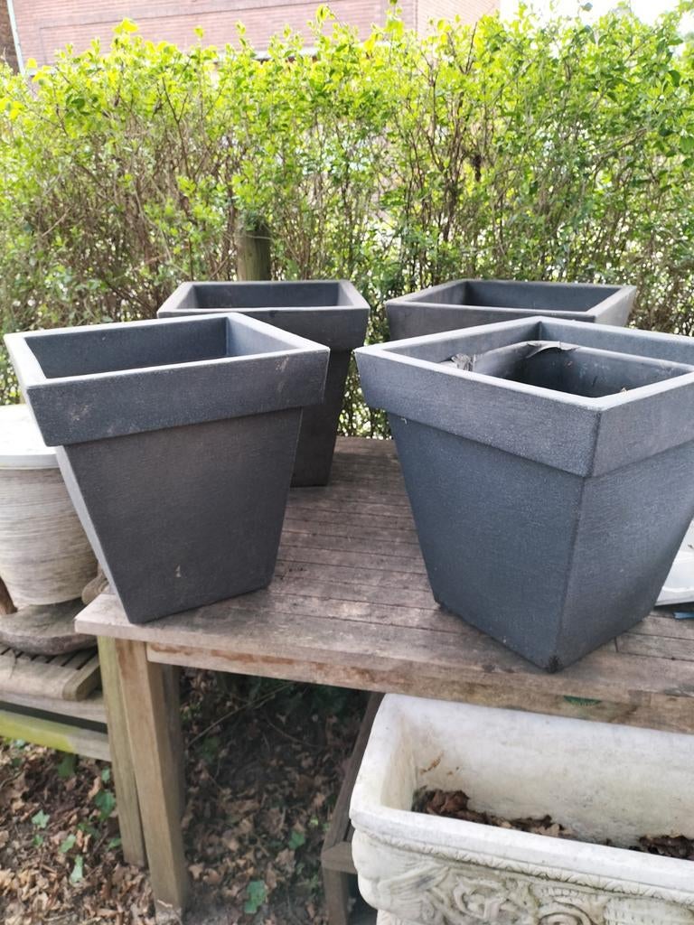 4 grote antraciet grijs zwarte  planten bakken bloempotten, Tuin en Terras, Ophalen, Kunststof